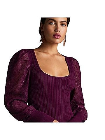 Anthropologie Puff-Sleeve Ribbed Blouse T-Shirt (view 1)