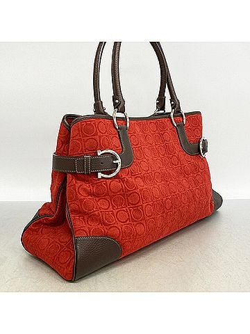 Salvatore Ferragamo Salvatore Ferragamo Gancini Suede Tote Bag, Red/Brown, Women's (view 2)