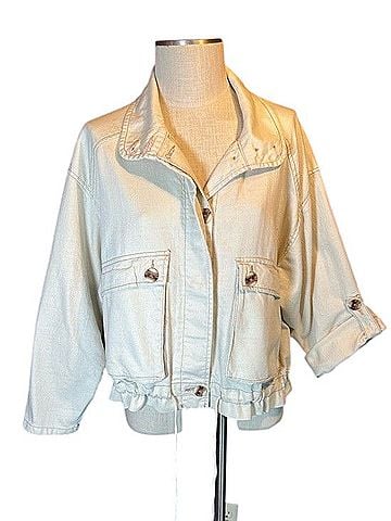 Kensie Cream Denim Utility Jacket with Drawstring Hem Jacket (view 1)