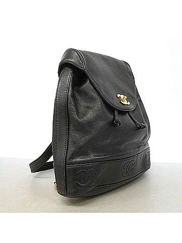 Chanel Chanel Triple Coco Caviar Skin Backpack/Daypack, Black, Women's (view 2)