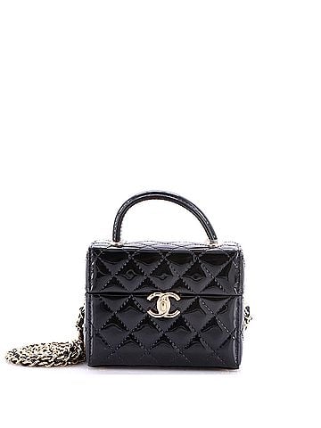 Chanel Top Handle Box Chain Clutch Quilted Patent (view 1)