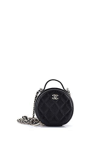 Chanel Handle with Care Round Vanity Case with Chain Quilted Caviar Small (view 1)