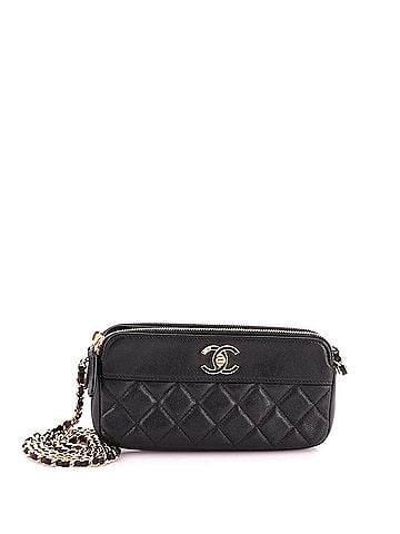Chanel Mademoiselle Vintage Double Zip Clutch with Chain Quilted Sheepskin (view 1)