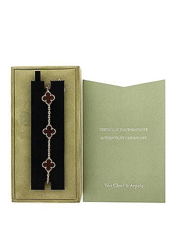 Van Cleef & Arpels Vintage Alhambra 5 Motifs Bracelet 18K Yellow Gold and Carnelian (view 2)