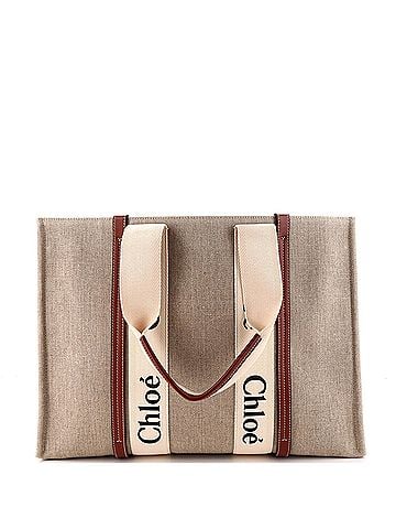 Chloé Woody Tote Canvas with Leather Large (view 1)