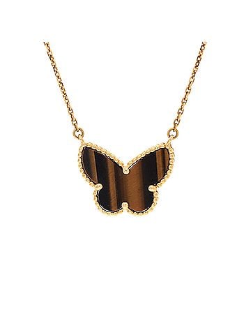 Van Cleef & Arpels Lucky Alhambra Butterfly Pendant Necklace 18K Yellow Gold and Tiger Eye (view 1)