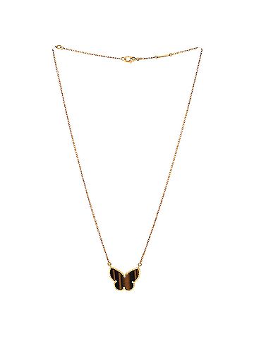 Van Cleef & Arpels Lucky Alhambra Butterfly Pendant Necklace 18K Yellow Gold and Tiger Eye (view 2)