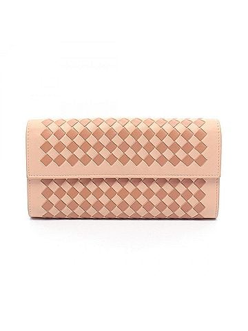 Bottega Veneta Bottega Veneta Intrecciato Bi-fold Long Wallet, Leather, Women's, Pink/Brown (view 1)