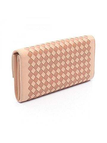Bottega Veneta Bottega Veneta Intrecciato Bi-fold Long Wallet, Leather, Women's, Pink/Brown (view 2)