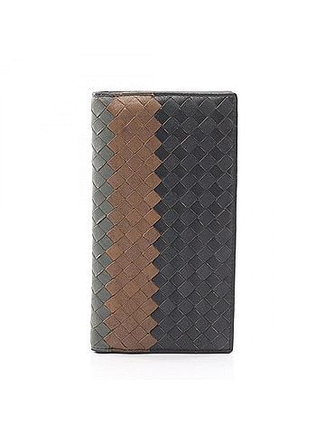 Bottega Veneta Bottega Veneta Intrecciato Bi-fold Long Wallet, Leather, Men's &amp; Women's, Navy, Beige, Green (view 1)