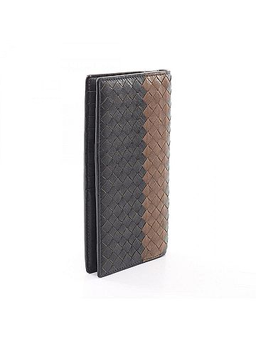 Bottega Veneta Bottega Veneta Intrecciato Bi-fold Long Wallet, Leather, Men's &amp; Women's, Navy, Beige, Green (view 2)