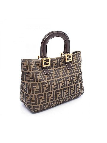 Fendi Fendi Zucca handbag, canvas and leather, women's, brown black. (view 2)