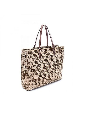 Fendi Fendi Zucchino Tote Bag Handbag, Canvas and Leather, Women's, Beige/Brown, 8BH133 (view 2)