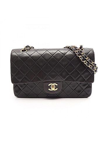 Chanel Chanel Matelassé Double Flap Shoulder Bag/Handbag, Lambskin Leather, Women's, Black (view 1)