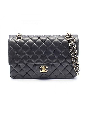 Chanel Chanel Matelassé Double Flap Shoulder Bag/Handbag, Lambskin Leather, Women's, Black (view 1)