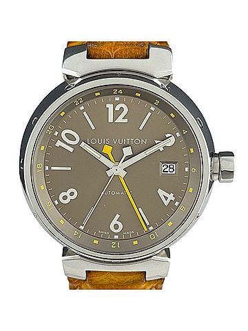 Louis Vuitton Louis Vuitton Tambour GMT Q1132 Watch, Stainless Steel, Leather Strap, Automatic, Brown, Men's (view 1)
