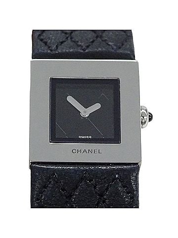 Chanel Chanel women's watch, brand name, Matelassé, quartz, stainless steel, leather strap, H0009, silver, black, square. (view 2)