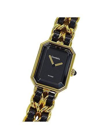 Chanel Chanel CHANEL Women's Watch, Brand: Première Quartz QZ GP Leather, Size M, H0001, Square, Gold, Black (view 1)