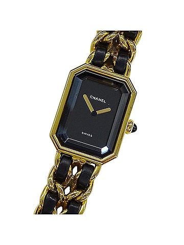 Chanel Chanel CHANEL Women's Watch, Brand: Première Quartz QZ GP Leather, Size S, H0001, Square, Gold, Black (view 1)