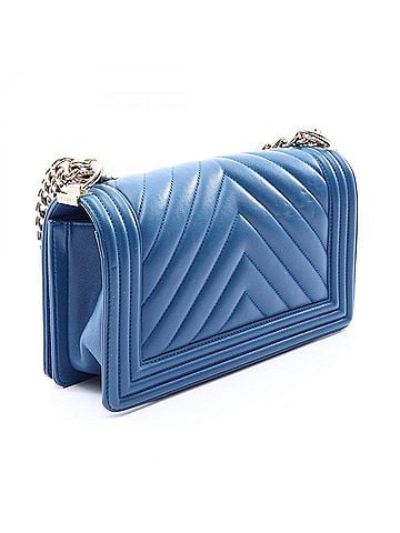 Chanel Chanel Boy Chevron V-stitch Shoulder Bag/Handbag, Lambskin Leather, Women's, Blue, A67086 (view 2)