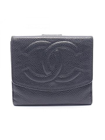 Chanel Chanel Coco Mark Bi-fold Wallet, Caviar Leather (Grained Calfskin), Women's, Black (view 1)
