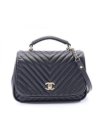 Chanel Chanel V-stitch Chevron 2-way Shoulder Bag/Handbag, Lambskin Leather, Women's, Black (A98792) (view 1)