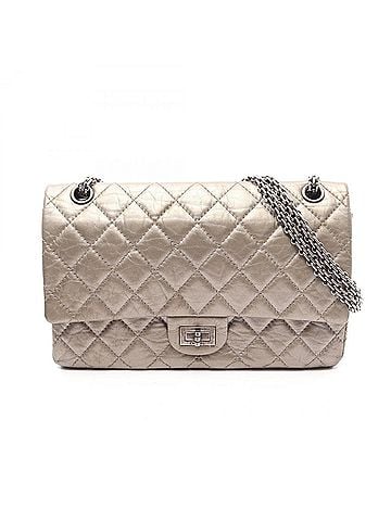 Chanel Chanel 2.55 Matelassé Double Flap Metallic Shoulder Bag/Handbag, Calfskin Leather, Women's, Beige (view 1)