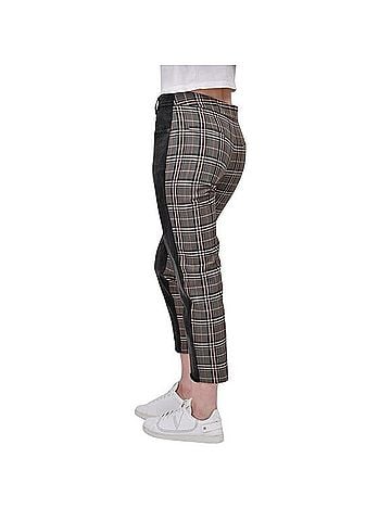 Monse  Layered Waistband Hybrid Cotton Denim and Plaid Wool Pants (view 2)