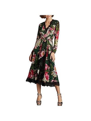 Tadashi Shoji Floral Twist Chiffon Long Sleeve Midi Dress Cocktail Dress (view 1)