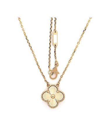 Van Cleef & Arpels Vintage Alhambra Pendant Necklace Guilloche 18K Yellow Gold (view 2)