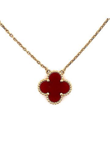 Van Cleef & Arpels Vintage Alhambra Pendant Necklace 18K Yellow Gold and Carnelian (view 1)