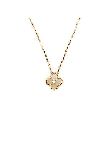 Van Cleef & Arpels Vintage Alhambra Pendant Necklace 18K Yellow Gold and Gold Mother of Pearl with Diamond (view 1)