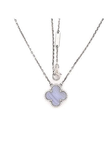 Van Cleef & Arpels Vintage Alhambra Pendant Necklace 18K White Gold and Chalcedony (view 2)