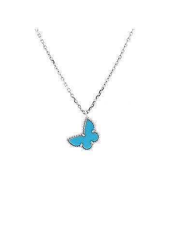 Van Cleef & Arpels Sweet Alhambra Butterfly Pendant Necklace 18K White Gold with Turquoise (view 1)