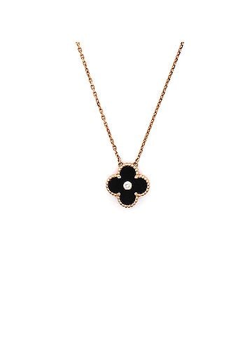 Van Cleef & Arpels Vintage Alhambra Pendant Necklace 18K Rose Gold and Onyx with Diamond (view 1)