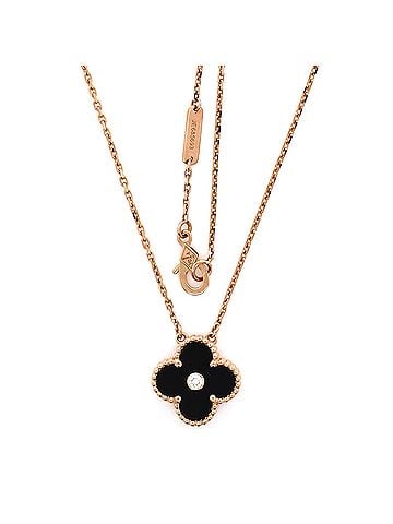 Van Cleef & Arpels Vintage Alhambra Pendant Necklace 18K Rose Gold and Onyx with Diamond (view 2)