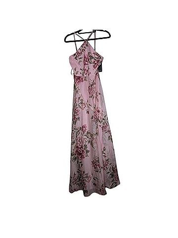 Lulus Romantic Marvel Pink Floral Halter Maxi Cocktail Dress (view 2)