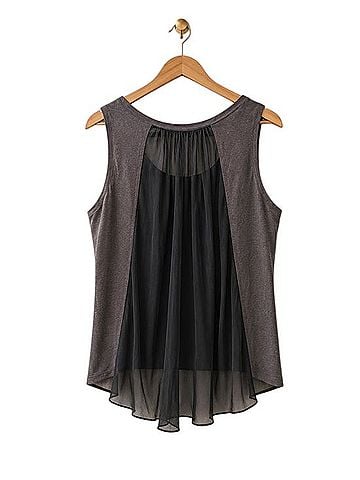 Robert Rodriguez Taupe Gray with Black Silk Chiffon Sleeveless Blouse (view 2)