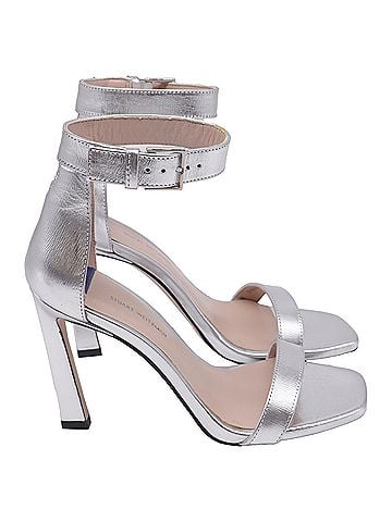 Stuart Weitzman Stuart Weitzman Square Nudist Ankle Strap Sandal s in Silver Leather (view 1)