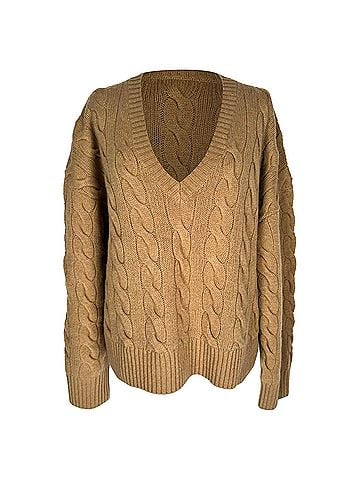 Ralph Lauren Polo Ralph Lauren Cable-Knit V-Neck Sweater in Camel Wool (view 1)