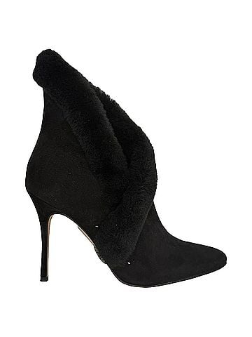 Manolo Blahnik Manolo Blahnik Nestanu 105 Fur Trimmed Ankle Boots in Black Suede (view 1)