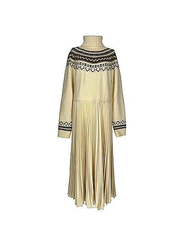 Ralph Lauren Polo Ralph Lauren Hybrid Sweater-Pleated Midi Dress in Ivory Wool (view 1)