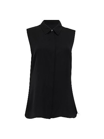 Theory Theory Collared Georgette Short Sleeve Blouse in Black Silk (view 1)
