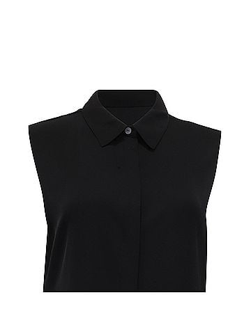 Theory Theory Collared Georgette Short Sleeve Blouse in Black Silk (view 2)