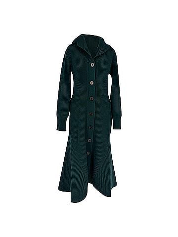 Alexander McQueen Alexander McQueen Ribbed Midi Dress in Green Wool (view 1)