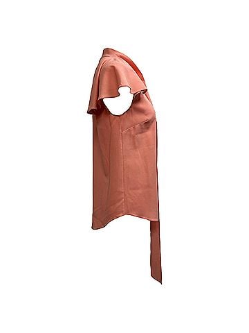 Oscar De La Renta Oscar De La Renta Tie Neck Short Sleeve Blouse in Coral Silk (view 2)