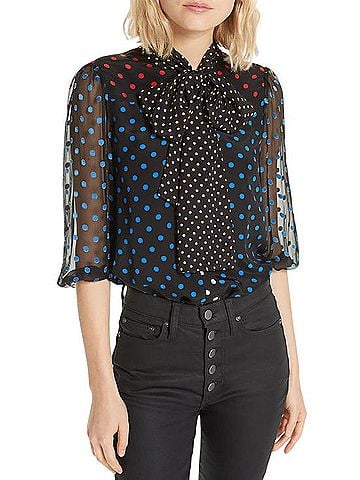 Alice + Olivia Jeannie Bow Neck Long Sleeve T-Shirt (view 1)