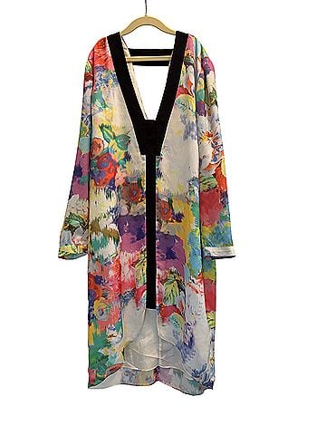 Mason Mason Silk-Trim Watercolor Floral Kimono Dress Sz 4 Made USA Cocktail Dress (view 1)