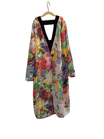 Mason Mason Silk-Trim Watercolor Floral Kimono Dress Sz 4 Made USA Cocktail Dress (view 2)