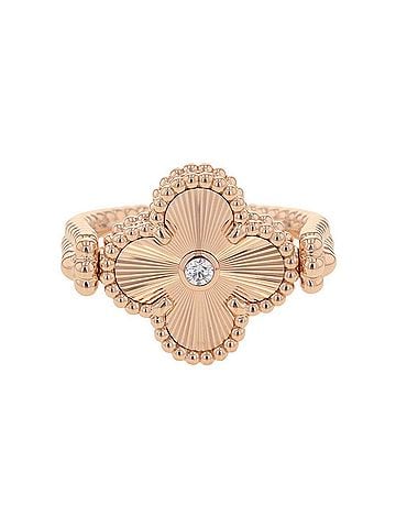 Van Cleef & Arpels Van Cleef &amp; Arpels Alhambra Reversible Ring, Gray Mother-of-Pearl, 1P Diamond (0.04ct), Guilloché, 18K Pink Gold, VCARPGV500. (view 1)